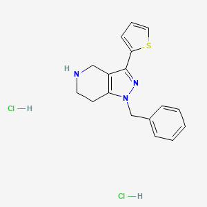 molecular formula C17H19Cl2N3S B2945954 1-benzyl-3-(thiophen-2-yl)-1H,4H,5H,6H,7H-pyrazolo[4,3-c]pyridine dihydrochloride CAS No. 1706461-07-5