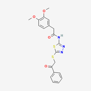 molecular formula C20H19N3O4S2 B2945956 2-(3,4-dimethoxyphenyl)-N-(5-((2-oxo-2-phenylethyl)thio)-1,3,4-thiadiazol-2-yl)acetamide CAS No. 476465-45-9