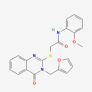 molecular formula C22H19N3O4S B2945972 2-[3-(furan-2-ylmethyl)-4-oxoquinazolin-2-yl]sulfanyl-N-(2-methoxyphenyl)acetamide CAS No. 443350-76-3