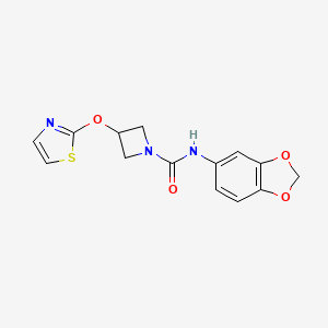 molecular formula C14H13N3O4S B2946022 N-(benzo[d][1,3]dioxol-5-yl)-3-(thiazol-2-yloxy)azetidine-1-carboxamide CAS No. 1705346-56-0