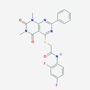 molecular formula C22H17F2N5O3S B2946031 N-(2,4-difluorophenyl)-2-((6,8-dimethyl-5,7-dioxo-2-phenyl-5,6,7,8-tetrahydropyrimido[4,5-d]pyrimidin-4-yl)thio)acetamide CAS No. 896677-58-0