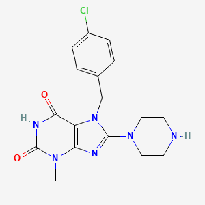 molecular formula C17H19ClN6O2 B2946032 7-[(4-Chlorophenyl)methyl]-3-methyl-8-piperazin-1-ylpurine-2,6-dione CAS No. 303971-30-4