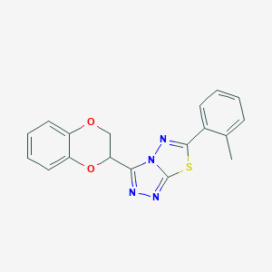 molecular formula C18H14N4O2S B294608 3-(2,3-Dihydro-1,4-benzodioxin-2-yl)-6-(2-methylphenyl)[1,2,4]triazolo[3,4-b][1,3,4]thiadiazole 