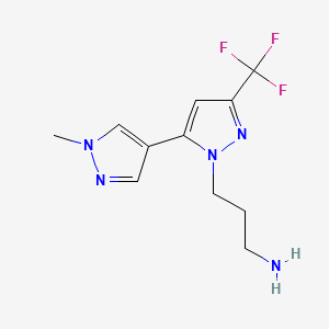 molecular formula C11H14F3N5 B2946112 3-[5-(1-Methylpyrazol-4-yl)-3-(trifluoromethyl)pyrazolyl]propylamine CAS No. 1006319-18-1