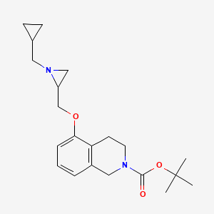molecular formula C21H30N2O3 B2946125 Tert-butyl 5-[[1-(cyclopropylmethyl)aziridin-2-yl]methoxy]-3,4-dihydro-1H-isoquinoline-2-carboxylate CAS No. 2418669-15-3