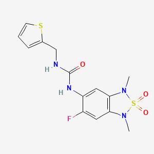 molecular formula C14H15FN4O3S2 B2946134 1-(6-Fluoro-1,3-dimethyl-2,2-dioxido-1,3-dihydrobenzo[c][1,2,5]thiadiazol-5-yl)-3-(thiophen-2-ylmethyl)urea CAS No. 2034589-66-5