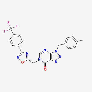 molecular formula C22H16F3N7O2 B2946137 3-(4-methylbenzyl)-6-((3-(4-(trifluoromethyl)phenyl)-1,2,4-oxadiazol-5-yl)methyl)-3H-[1,2,3]triazolo[4,5-d]pyrimidin-7(6H)-one CAS No. 1105238-95-6