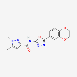 N-(5-(2,3-dihydrobenzo[b][1,4]dioxin-6-yl)-1,3,4-oxadiazol-2-yl)-1,5-dimethyl-1H-pyrazole-3-carboxamide