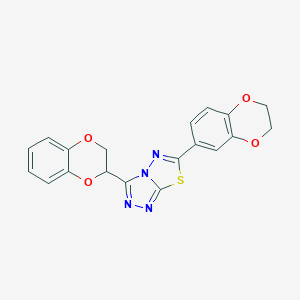 molecular formula C19H14N4O4S B294617 3-(2,3-Dihydro-1,4-benzodioxin-2-yl)-6-(2,3-dihydro-1,4-benzodioxin-6-yl)[1,2,4]triazolo[3,4-b][1,3,4]thiadiazole 