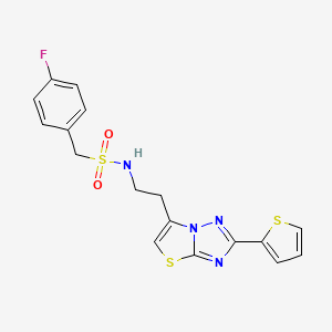molecular formula C17H15FN4O2S3 B2946171 1-(4-fluorophenyl)-N-(2-(2-(thiophen-2-yl)thiazolo[3,2-b][1,2,4]triazol-6-yl)ethyl)methanesulfonamide CAS No. 1209336-67-3