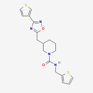 molecular formula C18H20N4O2S2 B2946180 N-(thiophen-2-ylmethyl)-3-((3-(thiophen-3-yl)-1,2,4-oxadiazol-5-yl)methyl)piperidine-1-carboxamide CAS No. 1705257-84-6