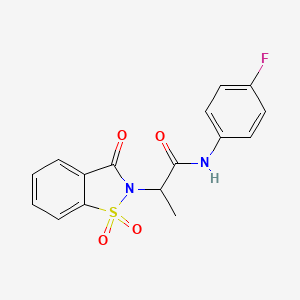 molecular formula C16H13FN2O4S B2946189 2-(1,1-二氧化-3-氧代苯并[d]异噻唑-2(3H)-基)-N-(4-氟苯基)丙酰胺 CAS No. 899757-86-9