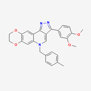 molecular formula C28H25N3O4 B2946204 3-(3,4-dimethoxyphenyl)-5-(4-methylbenzyl)-8,9-dihydro-5H-[1,4]dioxino[2,3-g]pyrazolo[4,3-c]quinoline CAS No. 866809-69-0