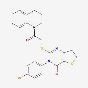 molecular formula C23H20BrN3O2S2 B2946206 3-(4-bromophenyl)-2-((2-(3,4-dihydroquinolin-1(2H)-yl)-2-oxoethyl)thio)-6,7-dihydrothieno[3,2-d]pyrimidin-4(3H)-one CAS No. 362501-31-3