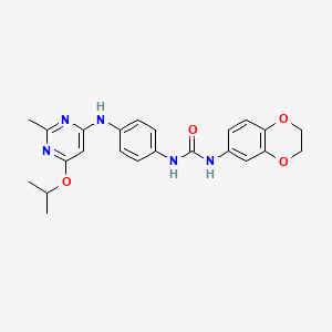 molecular formula C23H25N5O4 B2946215 1-(2,3-Dihydrobenzo[b][1,4]dioxin-6-yl)-3-(4-((6-isopropoxy-2-methylpyrimidin-4-yl)amino)phenyl)urea CAS No. 1021059-99-3