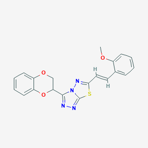 molecular formula C20H16N4O3S B294622 2-{2-[3-(2,3-Dihydro-1,4-benzodioxin-2-yl)[1,2,4]triazolo[3,4-b][1,3,4]thiadiazol-6-yl]vinyl}phenyl methyl ether 