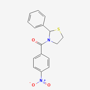 molecular formula C16H14N2O3S B2946223 (4-Nitrophenyl)(2-phenylthiazolidin-3-yl)methanone CAS No. 477515-74-5