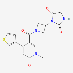 molecular formula C17H16N4O4S B2946227 3-(1-(1-Methyl-6-oxo-4-(thiophen-3-yl)-1,6-dihydropyridine-3-carbonyl)azetidin-3-yl)imidazolidine-2,4-dione CAS No. 2034426-21-4
