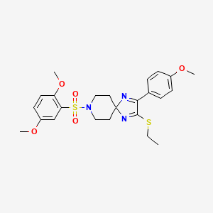 molecular formula C24H29N3O5S2 B2946242 8-[(2,5-Dimethoxyphenyl)sulfonyl]-2-(ethylthio)-3-(4-methoxyphenyl)-1,4,8-triazaspiro[4.5]deca-1,3-diene CAS No. 894927-41-4