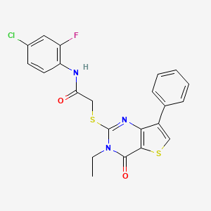 molecular formula C22H17ClFN3O2S2 B2946244 N-(4-chloro-2-fluorophenyl)-2-[(3-ethyl-4-oxo-7-phenyl-3,4-dihydrothieno[3,2-d]pyrimidin-2-yl)thio]acetamide CAS No. 1207058-36-3