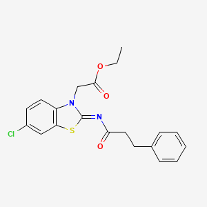 molecular formula C20H19ClN2O3S B2946245 Ethyl 2-[6-chloro-2-(3-phenylpropanoylimino)-1,3-benzothiazol-3-yl]acetate CAS No. 865247-05-8