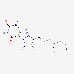 molecular formula C19H28N6O2 B2946246 8-(3-(azepan-1-yl)propyl)-1,6,7-trimethyl-1H-imidazo[2,1-f]purine-2,4(3H,8H)-dione CAS No. 923687-12-1