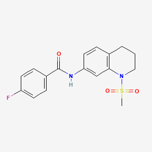 molecular formula C17H17FN2O3S B2946258 4-fluoro-N-(1-methylsulfonyl-3,4-dihydro-2H-quinolin-7-yl)benzamide CAS No. 946350-39-6