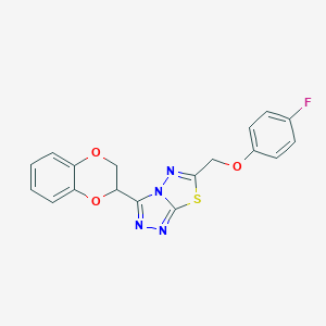 molecular formula C18H13FN4O3S B294626 3-(2,3-Dihydro-1,4-benzodioxin-2-yl)-6-[(4-fluorophenoxy)methyl][1,2,4]triazolo[3,4-b][1,3,4]thiadiazole 