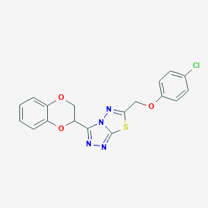 molecular formula C18H13ClN4O3S B294627 6-[(4-Chlorophenoxy)methyl]-3-(2,3-dihydro-1,4-benzodioxin-2-yl)[1,2,4]triazolo[3,4-b][1,3,4]thiadiazole 