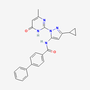 molecular formula C24H21N5O2 B2946272 N-(3-cyclopropyl-1-(4-methyl-6-oxo-1,6-dihydropyrimidin-2-yl)-1H-pyrazol-5-yl)-[1,1'-biphenyl]-4-carboxamide CAS No. 1207053-13-1
