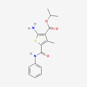 molecular formula C16H18N2O3S B2946276 异丙基 2-氨基-5-(苯胺羰基)-4-甲硫代吩-3-羧酸酯 CAS No. 350996-99-5