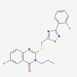 molecular formula C20H16F2N4O2S B2946300 6-Fluoro-2-({[3-(2-fluorophenyl)-1,2,4-oxadiazol-5-yl]methyl}sulfanyl)-3-propyl-3,4-dihydroquinazolin-4-one CAS No. 2319923-11-8