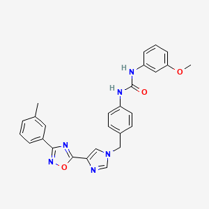 molecular formula C27H24N6O3 B2946311 1-(3-methoxyphenyl)-3-(4-((4-(3-(m-tolyl)-1,2,4-oxadiazol-5-yl)-1H-imidazol-1-yl)methyl)phenyl)urea CAS No. 1358050-19-7