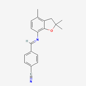 molecular formula C19H18N2O B2946316 4-{[(2,2,4-Trimethyl-2,3-dihydro-1-benzofuran-7-yl)imino]methyl}benzenecarbonitrile CAS No. 1351483-99-2