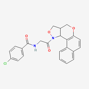 molecular formula C23H19ClN2O4 B2946323 N-{2-[3a,11c-dihydro-3H-benzo[5,6]chromeno[4,3-c]isoxazol-1(4H)-yl]-2-oxoethyl}-4-chlorobenzenecarboxamide CAS No. 477853-82-0