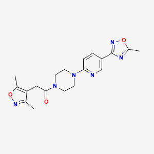 molecular formula C19H22N6O3 B2946329 2-(3,5-二甲基异恶唑-4-基)-1-(4-(5-(5-甲基-1,2,4-恶二唑-3-基)吡啶-2-基)哌嗪-1-基)乙酮 CAS No. 1396853-51-2