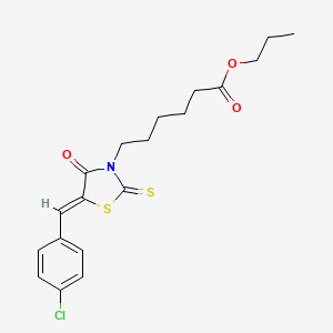 molecular formula C19H22ClNO3S2 B2946336 propyl 6-[(5Z)-5-[(4-chlorophenyl)methylidene]-4-oxo-2-sulfanylidene-1,3-thiazolidin-3-yl]hexanoate CAS No. 303027-85-2
