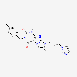 molecular formula C23H25N7O2 B2946351 6-(3-Imidazol-1-ylpropyl)-4,7-dimethyl-2-[(4-methylphenyl)methyl]purino[7,8-a]imidazole-1,3-dione CAS No. 923393-13-9