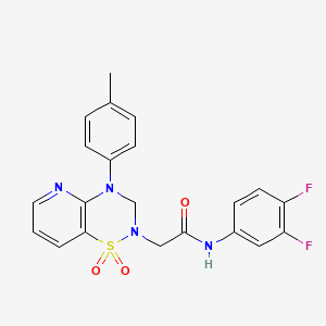 molecular formula C21H18F2N4O3S B2946389 N-(3,4-difluorophenyl)-2-(1,1-dioxido-4-(p-tolyl)-3,4-dihydro-2H-pyrido[2,3-e][1,2,4]thiadiazin-2-yl)acetamide CAS No. 1251670-44-6