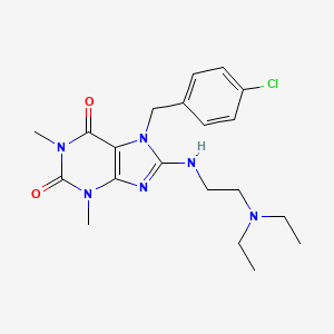 molecular formula C20H27ClN6O2 B2946415 7-(4-chlorobenzyl)-8-{[2-(diethylamino)ethyl]amino}-1,3-dimethyl-3,7-dihydro-1H-purine-2,6-dione CAS No. 359903-30-3