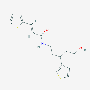 molecular formula C16H19NO2S2 B2946442 (E)-N-(5-hydroxy-3-(thiophen-3-yl)pentyl)-3-(thiophen-2-yl)acrylamide CAS No. 2034895-09-3