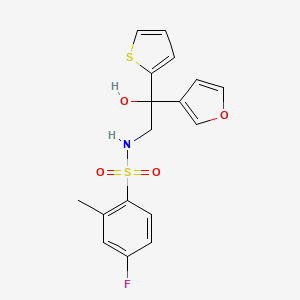 molecular formula C17H16FNO4S2 B2946459 4-fluoro-N-(2-(furan-3-yl)-2-hydroxy-2-(thiophen-2-yl)ethyl)-2-methylbenzenesulfonamide CAS No. 2034239-47-7