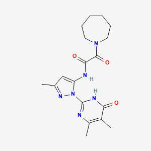 molecular formula C18H24N6O3 B2946461 2-(azepan-1-yl)-N-(1-(4,5-dimethyl-6-oxo-1,6-dihydropyrimidin-2-yl)-3-methyl-1H-pyrazol-5-yl)-2-oxoacetamide CAS No. 1013987-73-9