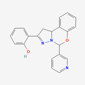 molecular formula C21H17N3O2 B2946478 2-(5-Pyridin-3-yl-1,10b-dihydropyrazolo[1,5-c][1,3]benzoxazin-2-yl)phenol CAS No. 896618-78-3