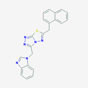 molecular formula C22H16N6S B294648 1-{[6-(1-naphthylmethyl)[1,2,4]triazolo[3,4-b][1,3,4]thiadiazol-3-yl]methyl}-1H-benzimidazole 