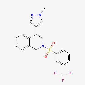 molecular formula C20H18F3N3O2S B2946481 4-(1-methyl-1H-pyrazol-4-yl)-2-((3-(trifluoromethyl)phenyl)sulfonyl)-1,2,3,4-tetrahydroisoquinoline CAS No. 2034567-35-4