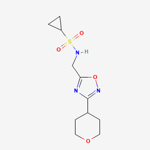 molecular formula C11H17N3O4S B2946486 N-((3-(tetrahydro-2H-pyran-4-yl)-1,2,4-oxadiazol-5-yl)methyl)cyclopropanesulfonamide CAS No. 2034518-46-0