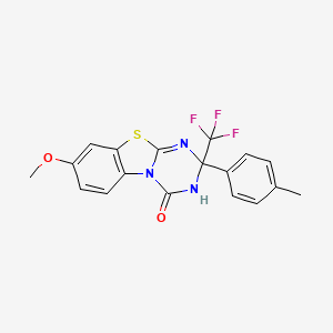 molecular formula C18H14F3N3O2S B2946493 8-methoxy-2-(4-methylphenyl)-2-(trifluoromethyl)-3H-[1,3,5]triazino[2,1-b][1,3]benzothiazol-4-one CAS No. 301331-96-4