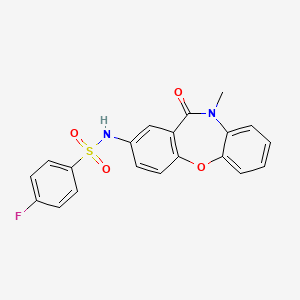 molecular formula C20H15FN2O4S B2946496 4-fluoro-N-(10-methyl-11-oxo-10,11-dihydrodibenzo[b,f][1,4]oxazepin-2-yl)benzenesulfonamide CAS No. 922136-07-0