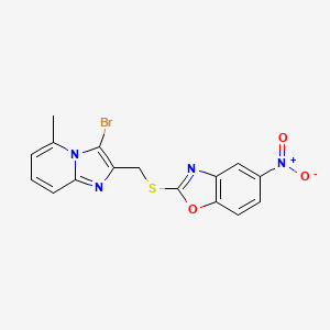 molecular formula C16H11BrN4O3S B2946500 2-(((3-Bromo-5-methylimidazo[1,2-a]pyridin-2-yl)methyl)thio)-5-nitrobenzo[d]oxazole CAS No. 328016-91-7